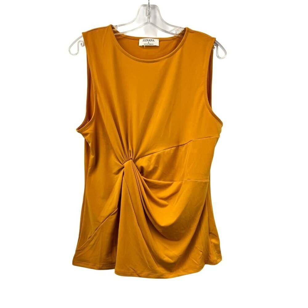 Zenana Womens Twisted Front Top Sleeveless Mustard Size Large